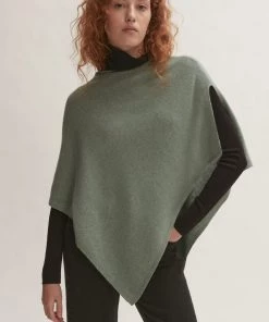 Jigsaw Green Wool Cashmere Open Poncho