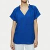 Jigsaw Blue Linen Ruffle Top