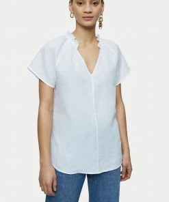 Jigsaw White Linen Ruffle Top