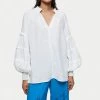 Jigsaw White Light Linen Pleat Detail Top