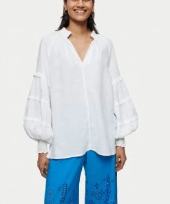 Jigsaw White Light Linen Pleat Detail Top