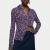 Jigsaw Blue Abstract Floral Crinkled Shirt