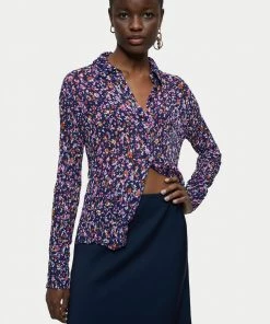 Jigsaw Blue Abstract Floral Crinkled Shirt