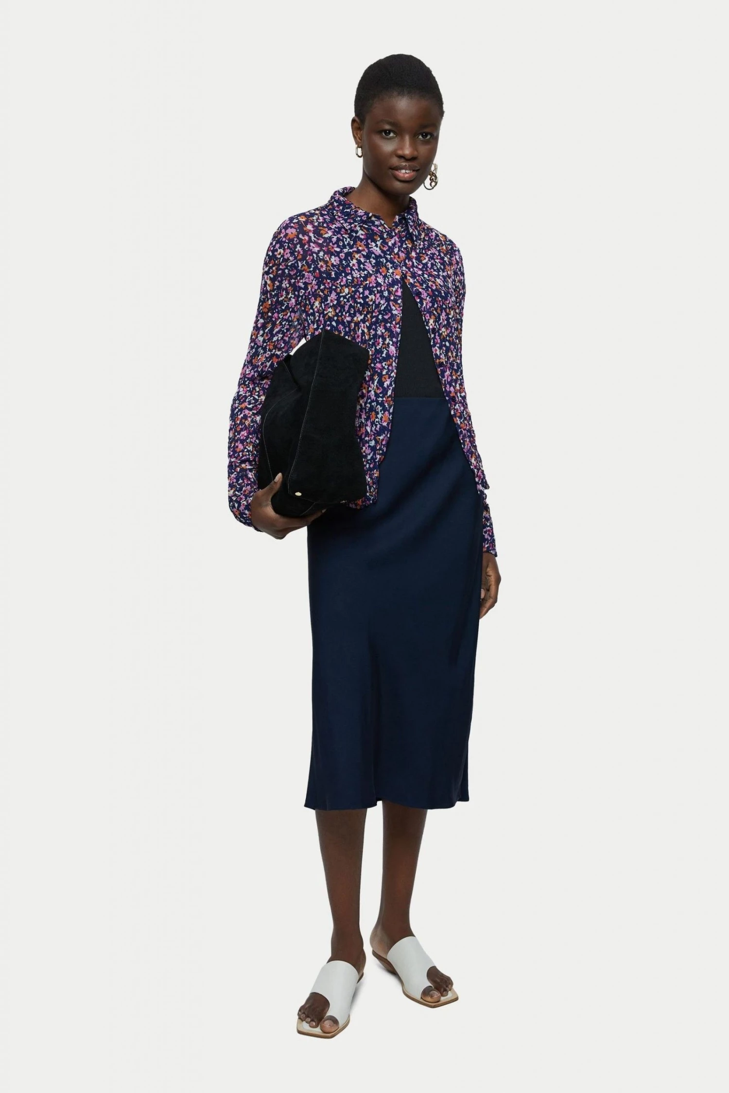 Jigsaw Blue Abstract Floral Crinkled Shirt 3 Jigsaw Blue Abstract Floral Crinkled Shirt - Image 3