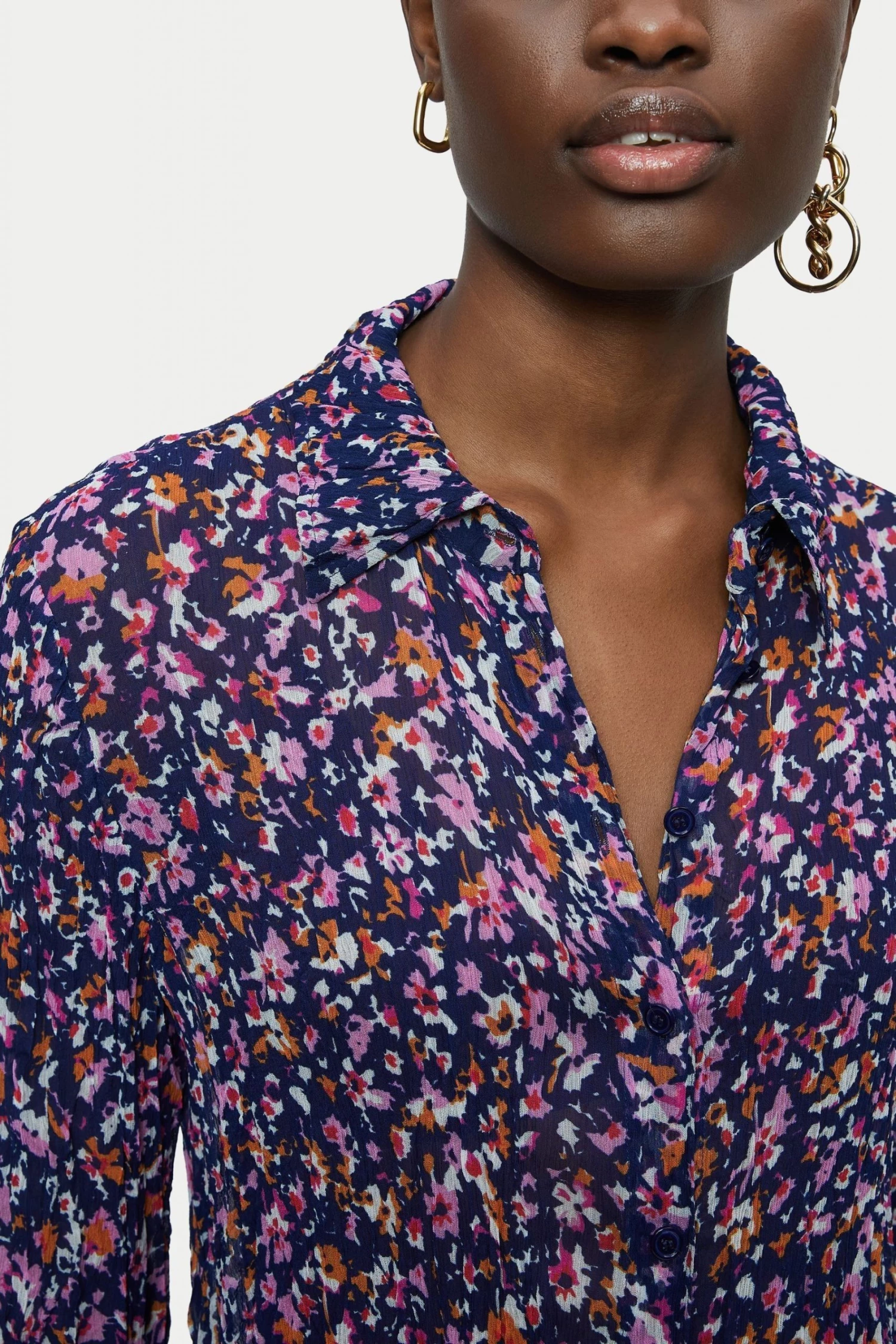 Jigsaw Blue Abstract Floral Crinkled Shirt 5 Jigsaw Blue Abstract Floral Crinkled Shirt - Image 5