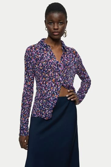 Jigsaw Blue Abstract Floral Crinkled Shirt 6 Jigsaw Blue Abstract Floral Crinkled Shirt - Image 6