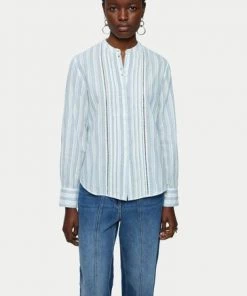 Jigsaw Blue Cotton Stripe Broderie Shirt -Jigsaw Sales Shop unnamed file 1130