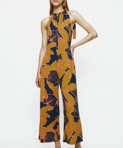 Jigsaw Orange Palm Leaf Jersey Jumpsuit