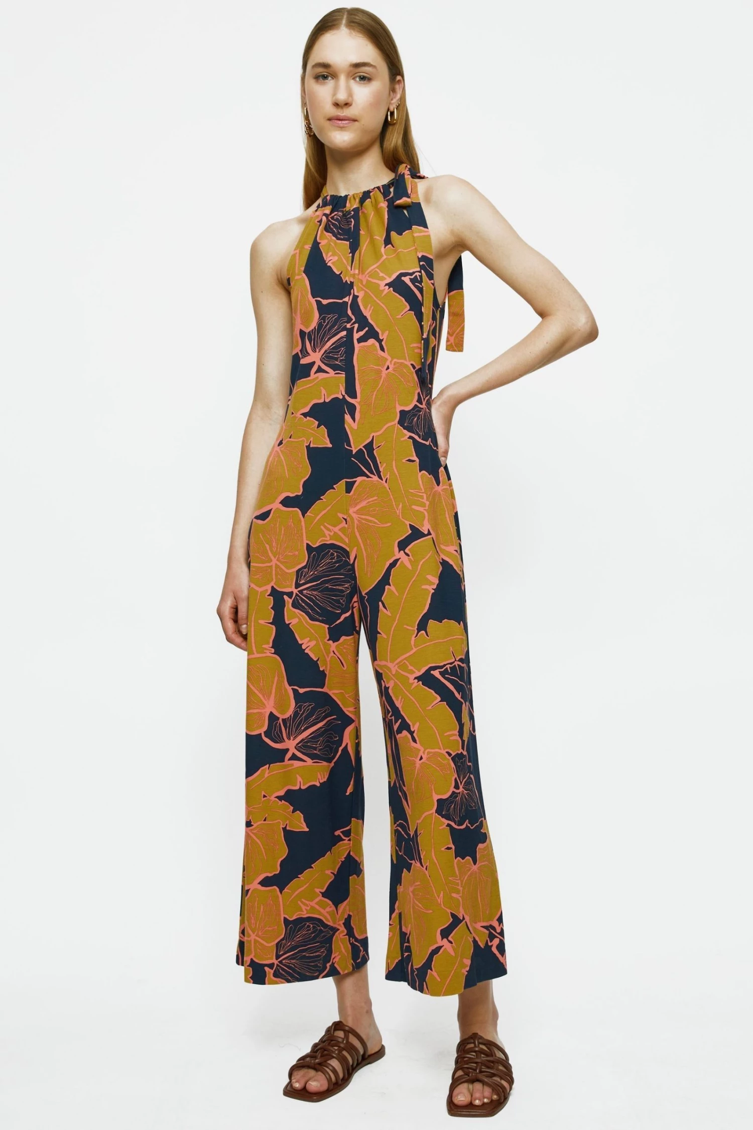 Jigsaw Orange Palm Leaf Jersey Jumpsuit 1 Jigsaw Orange Palm Leaf Jersey Jumpsuit