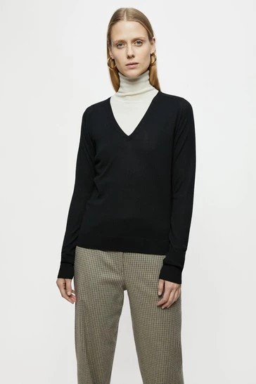 Jigsaw Black Merino V-Neck Jumper 5 Jigsaw Black Merino V-Neck Jumper - Image 5