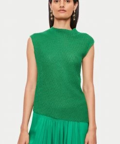 Jigsaw Green Pure Linen Slanted Rib Tank