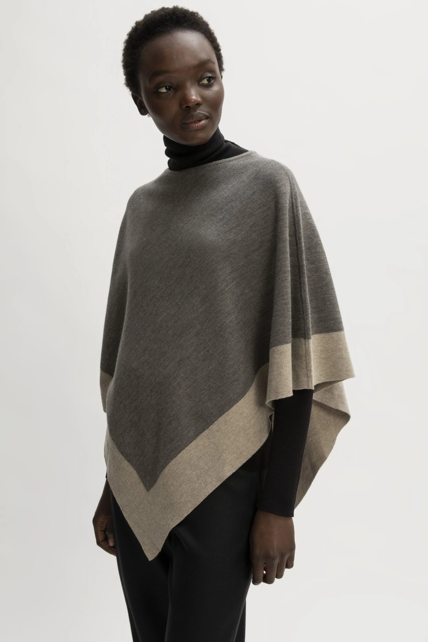 Jigsaw Black Wool Cotton Border Poncho 1 Jigsaw Black Wool Cotton Border Poncho