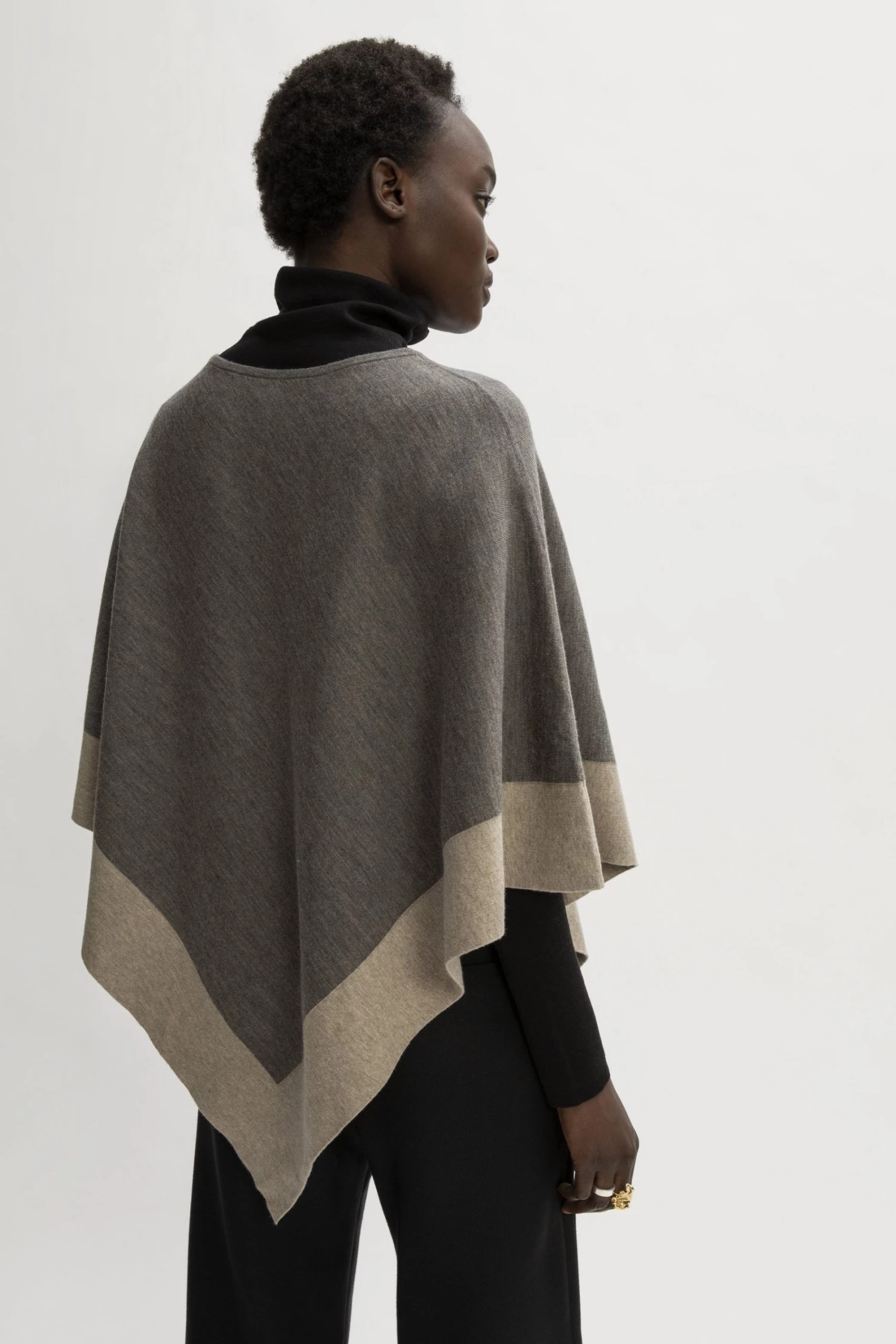 Jigsaw Black Wool Cotton Border Poncho 2 Jigsaw Black Wool Cotton Border Poncho - Image 2