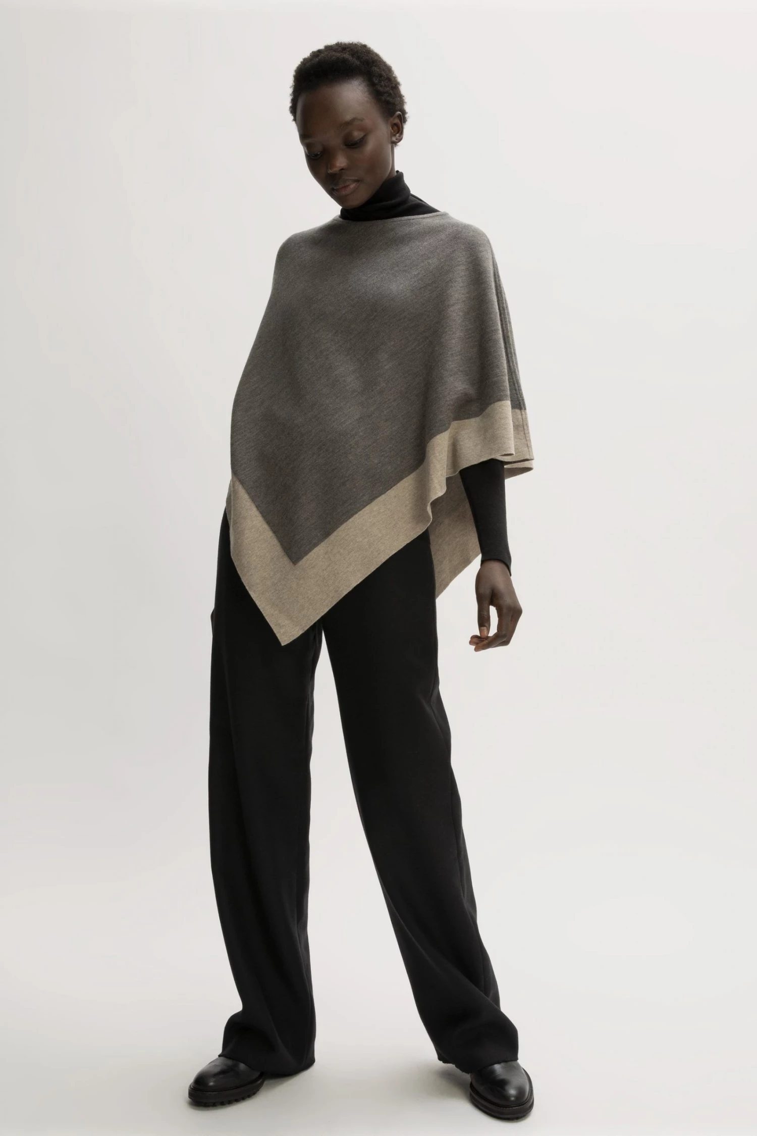 Jigsaw Black Wool Cotton Border Poncho 3 Jigsaw Black Wool Cotton Border Poncho - Image 3