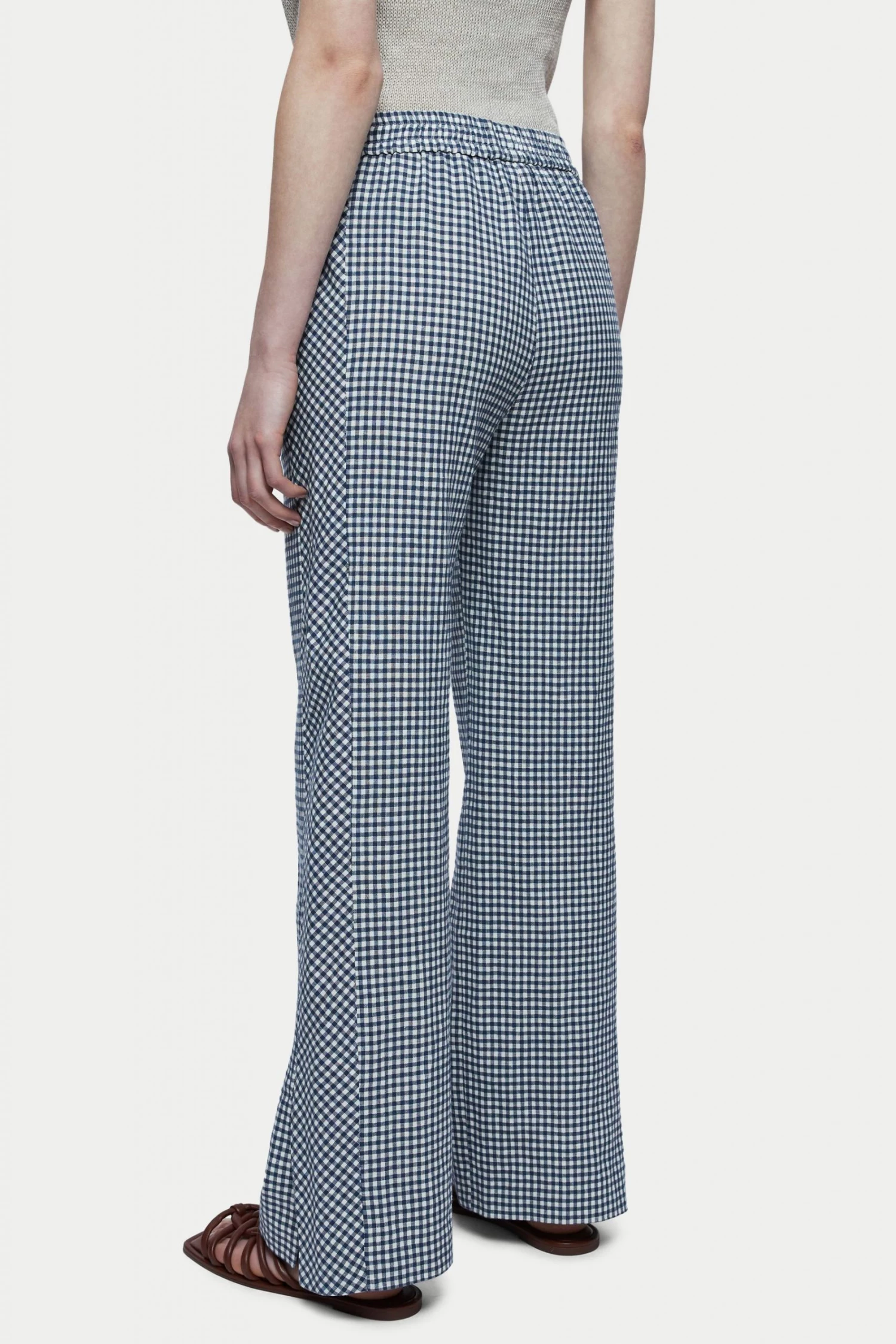 Jigsaw Blue Linen Check Trousers 2 Jigsaw Blue Linen Check Trousers - Image 2