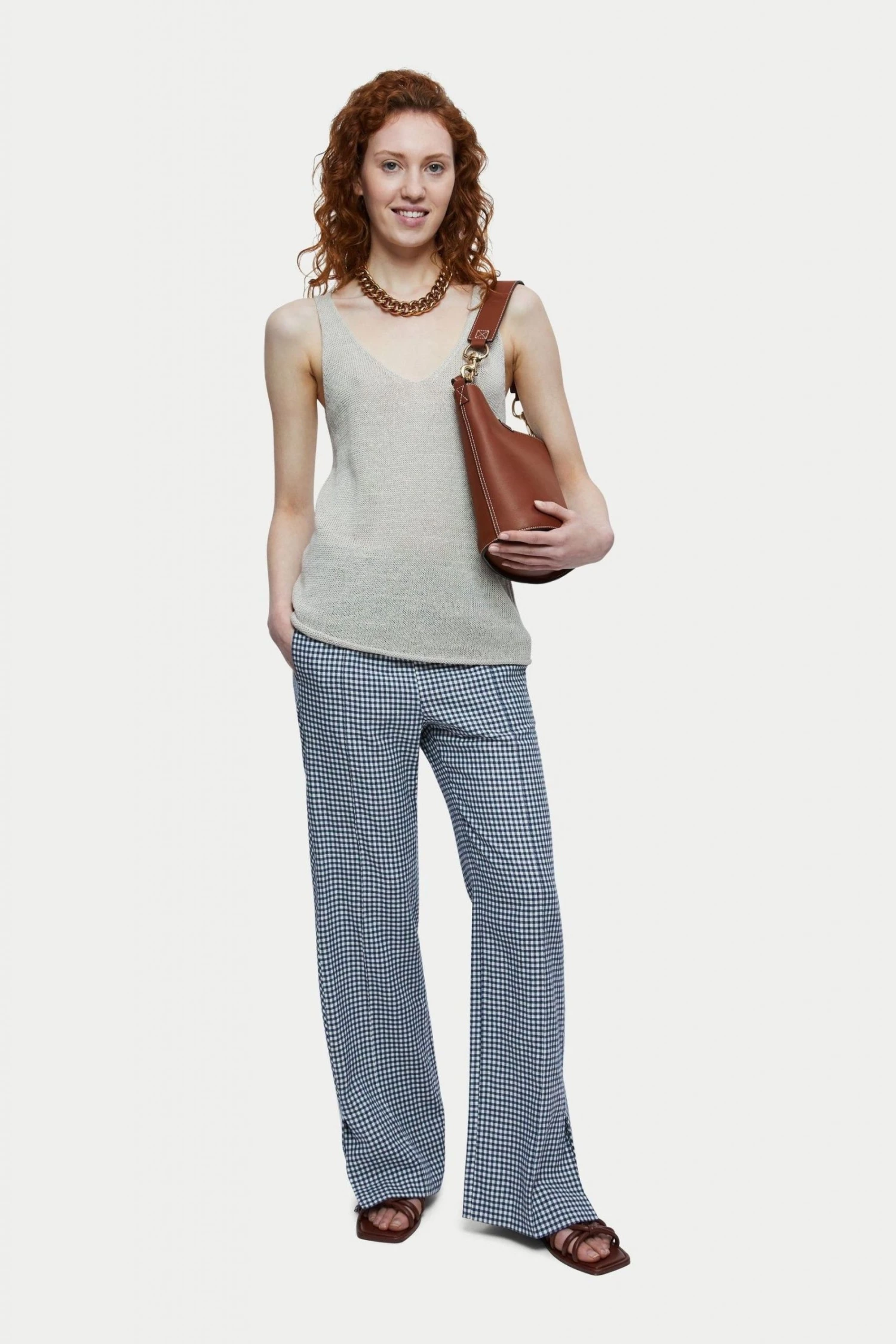 Jigsaw Blue Linen Check Trousers 3 Jigsaw Blue Linen Check Trousers - Image 3