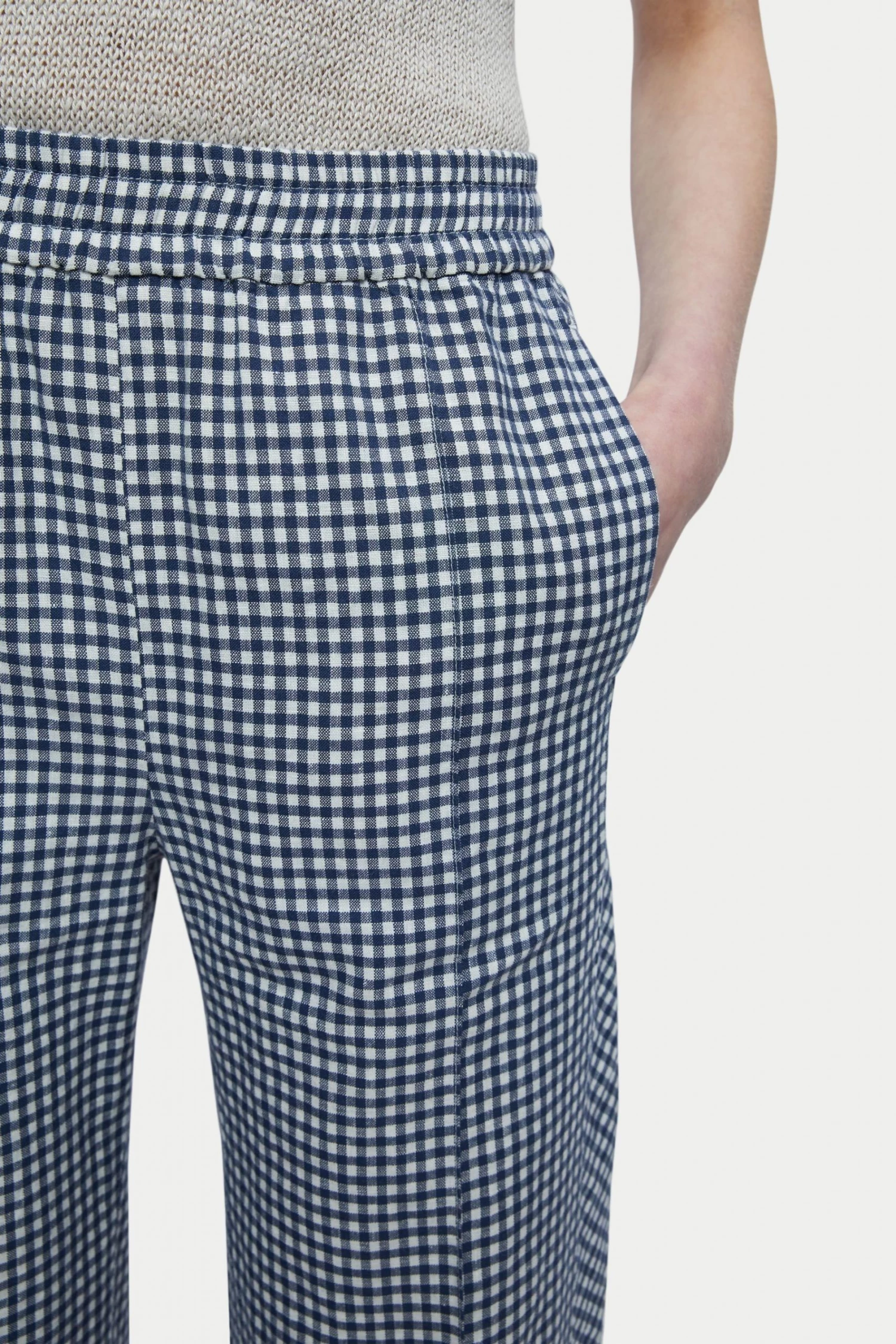 Jigsaw Blue Linen Check Trousers 4 Jigsaw Blue Linen Check Trousers - Image 4