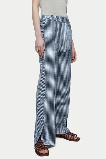 Jigsaw Blue Linen Check Trousers 6 Jigsaw Blue Linen Check Trousers - Image 6