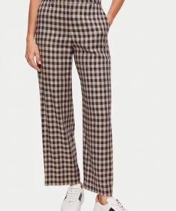 Jigsaw Blue Linen Checked Dale Trousers