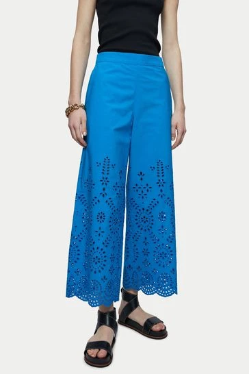 Jigsaw Blue Broderie Beach Trousers 6 Jigsaw Blue Broderie Beach Trousers - Image 6