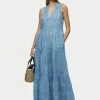 Jigsaw Blue Gauze Linen Star Leaf Dress