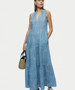Jigsaw Blue Gauze Linen Star Leaf Dress