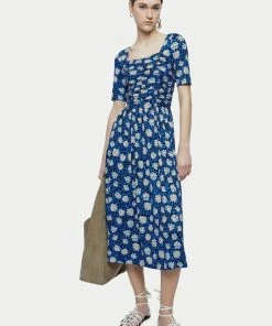 Jigsaw Sales Shop 51 Jigsaw Blue Pom Pom Floral Jersey Dress