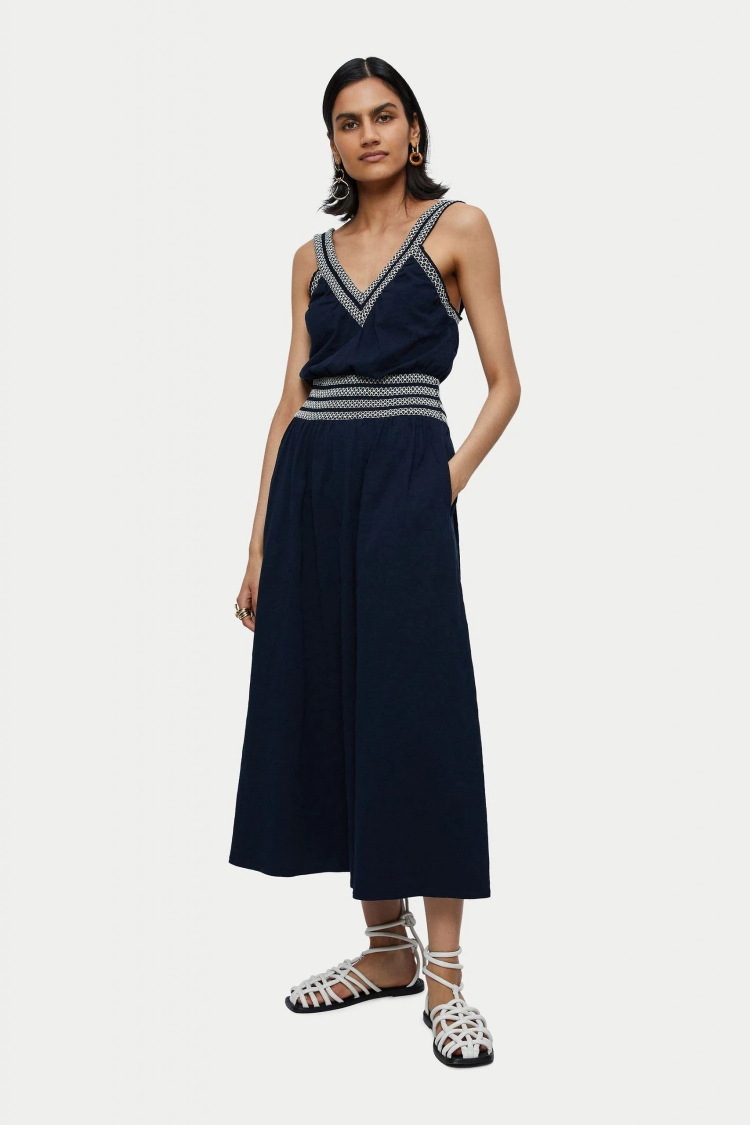 Jigsaw Blue Contrast Smocked Sun Dress 1 Jigsaw Blue Contrast Smocked Sun Dress