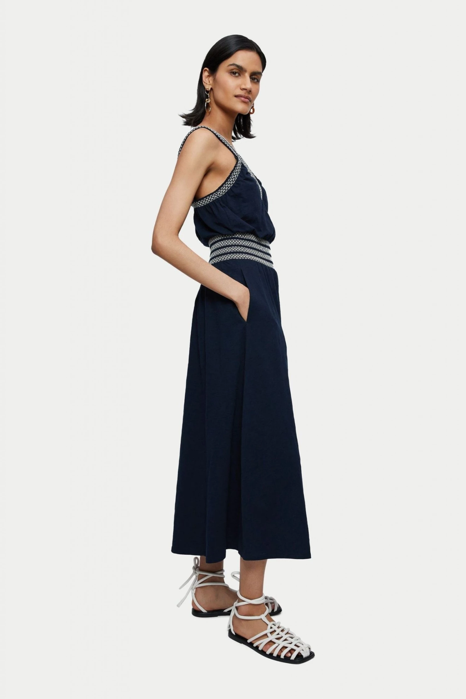 Jigsaw Blue Contrast Smocked Sun Dress 3 Jigsaw Blue Contrast Smocked Sun Dress - Image 3