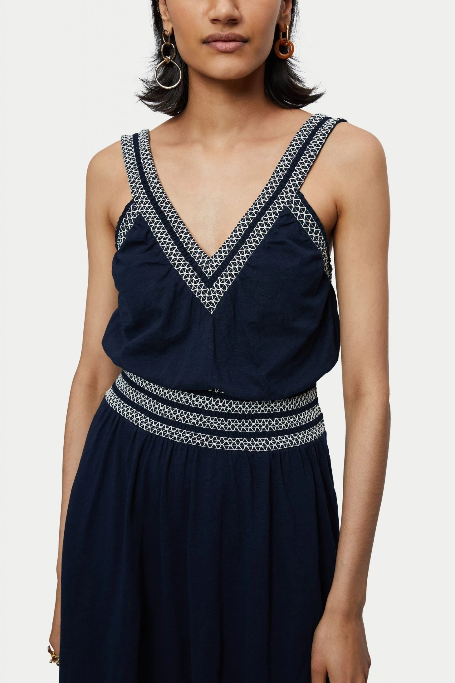 Jigsaw Blue Contrast Smocked Sun Dress 4 Jigsaw Blue Contrast Smocked Sun Dress - Image 4