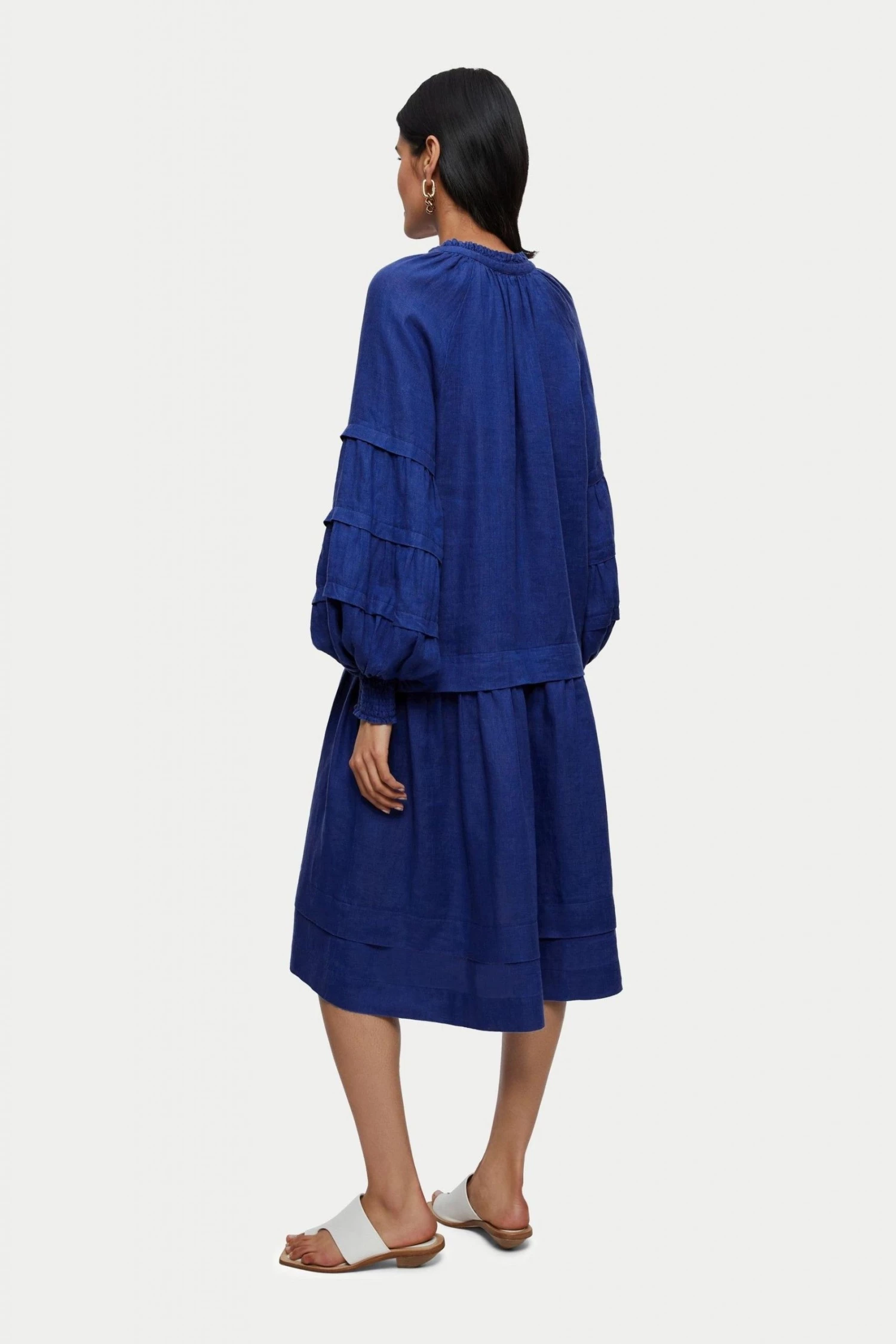 Jigsaw Blue Light Linen Pleat Sleeve Short Dress 2 Jigsaw Blue Light Linen Pleat Sleeve Short Dress - Image 2