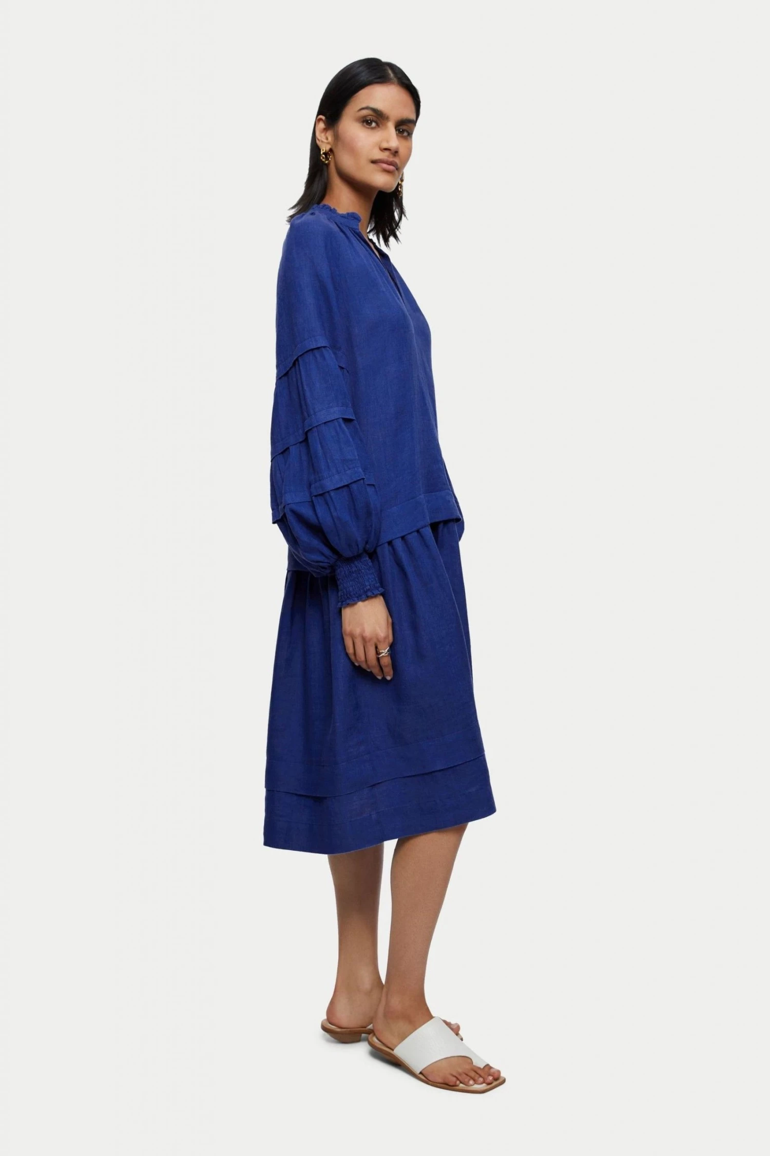 Jigsaw Blue Light Linen Pleat Sleeve Short Dress 3 Jigsaw Blue Light Linen Pleat Sleeve Short Dress - Image 3