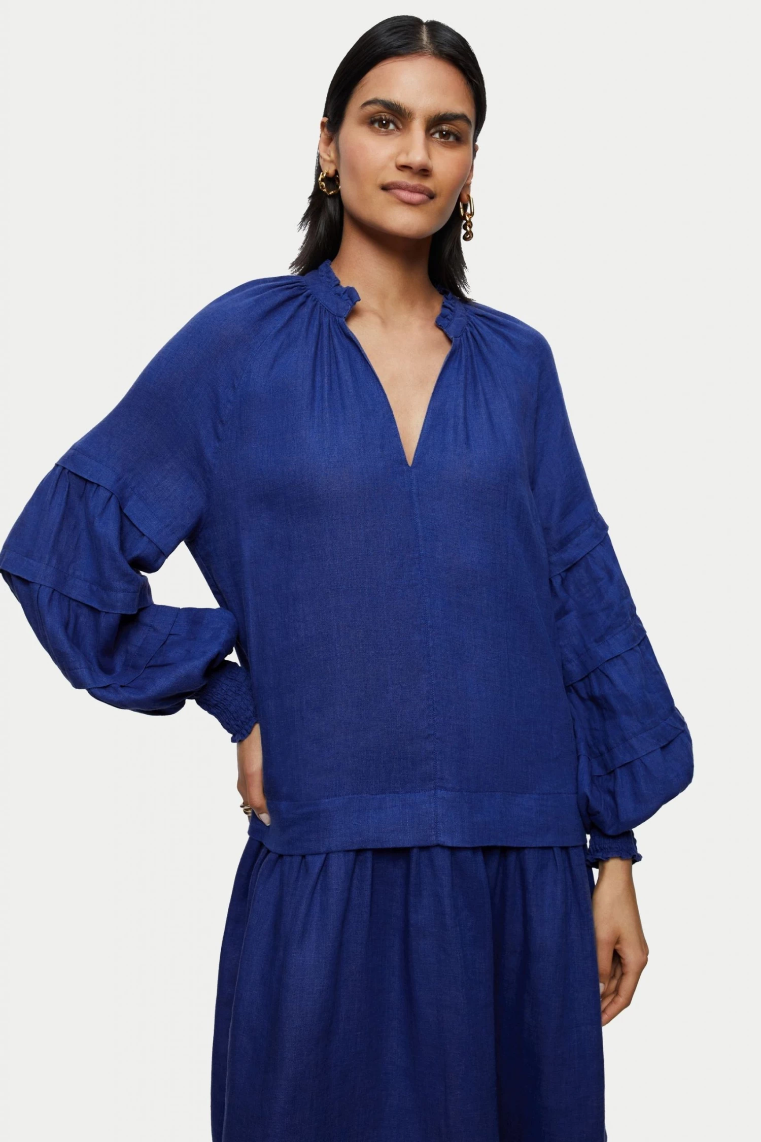 Jigsaw Blue Light Linen Pleat Sleeve Short Dress 4 Jigsaw Blue Light Linen Pleat Sleeve Short Dress - Image 4