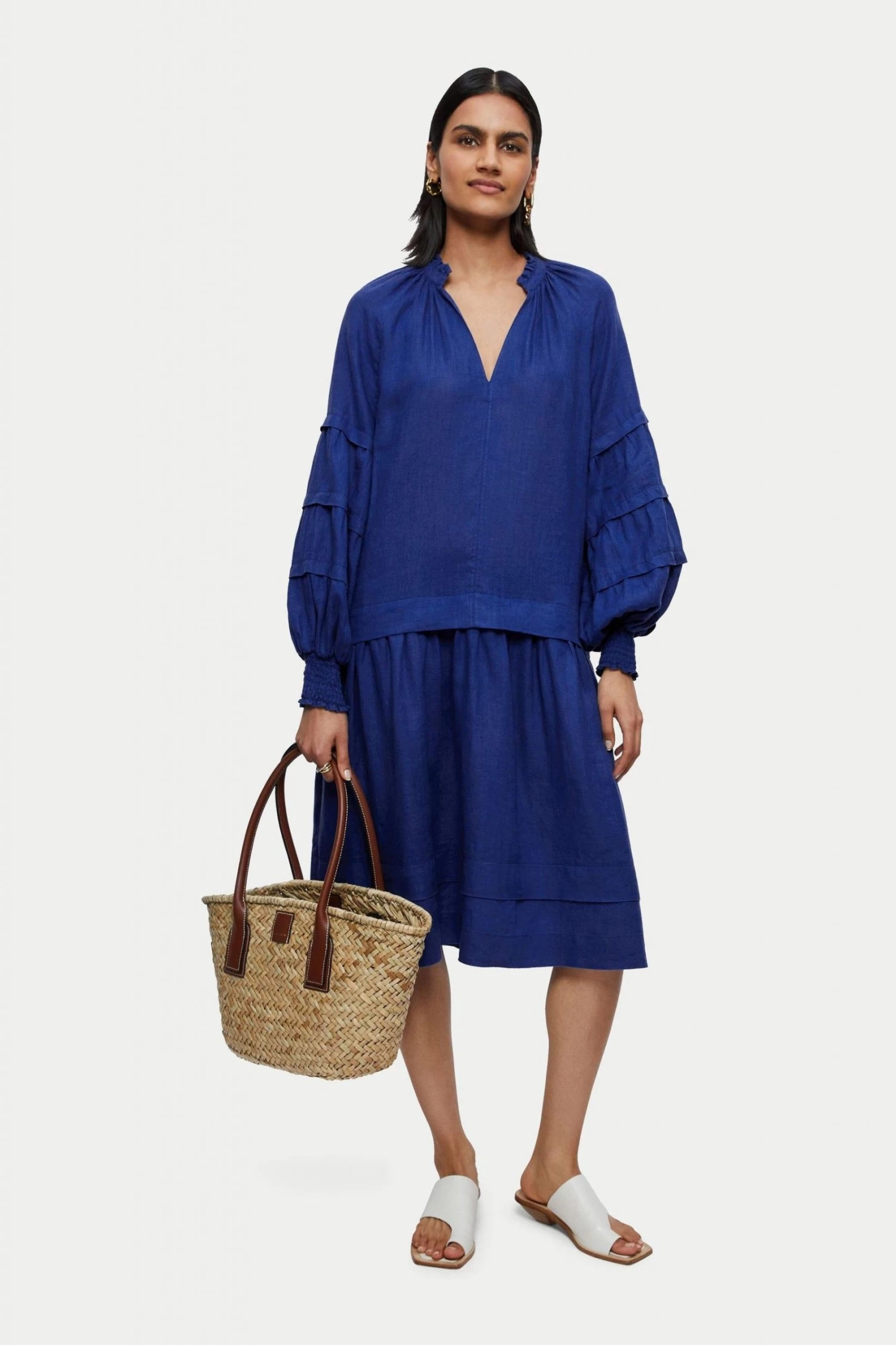 Jigsaw Blue Light Linen Pleat Sleeve Short Dress 5 Jigsaw Blue Light Linen Pleat Sleeve Short Dress - Image 5