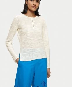 Jigsaw Cream Linen Cotton Button Jumper