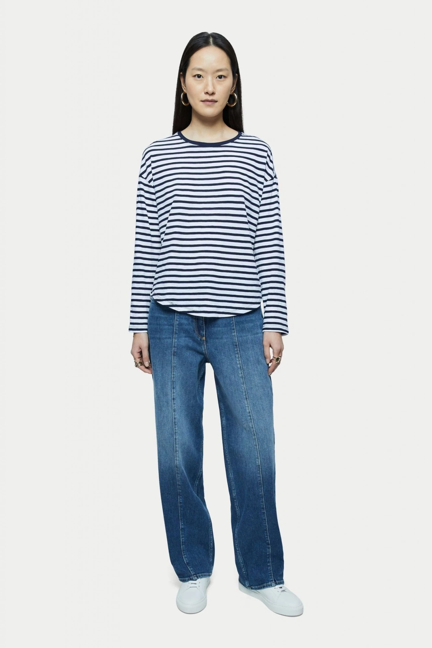 Jigsaw Blue Cotton Slub Stripe Long Sleeve Boyfriend T-Shirt 1 Jigsaw Blue Cotton Slub Stripe Long Sleeve Boyfriend T-Shirt