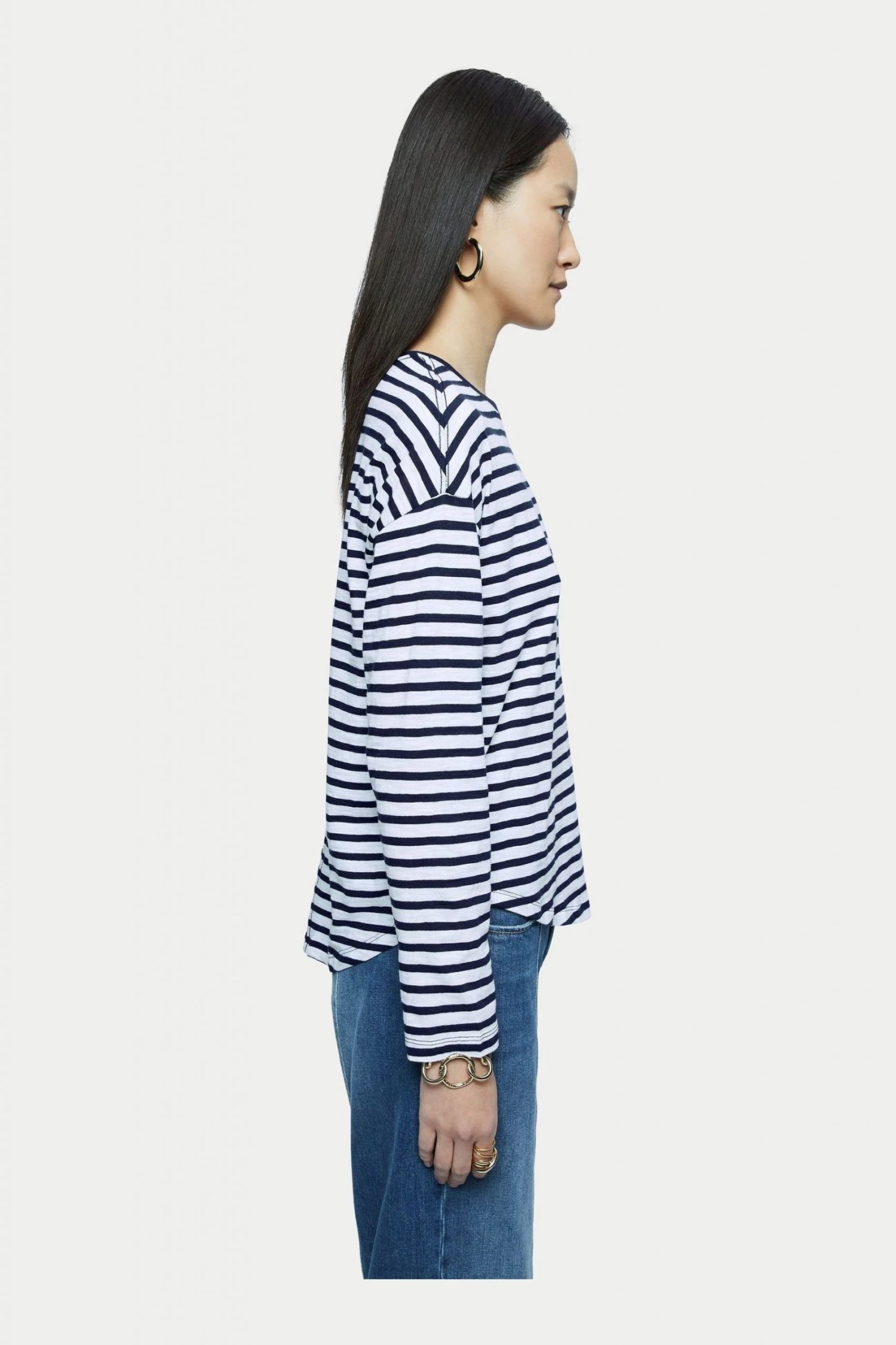 Jigsaw Blue Cotton Slub Stripe Long Sleeve Boyfriend T-Shirt 2 Jigsaw Blue Cotton Slub Stripe Long Sleeve Boyfriend T-Shirt - Image 2