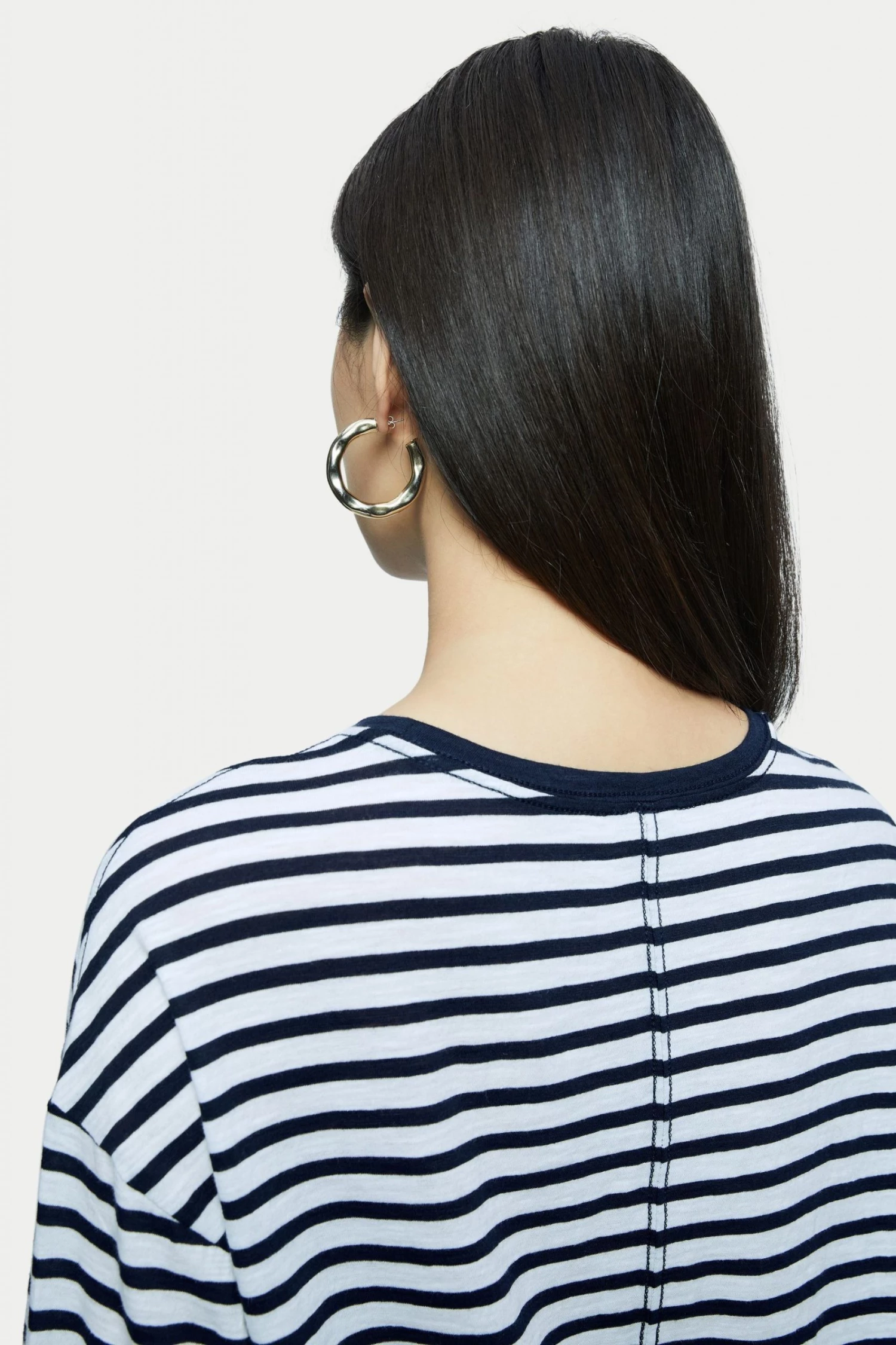 Jigsaw Blue Cotton Slub Stripe Long Sleeve Boyfriend T-Shirt 3 Jigsaw Blue Cotton Slub Stripe Long Sleeve Boyfriend T-Shirt - Image 3