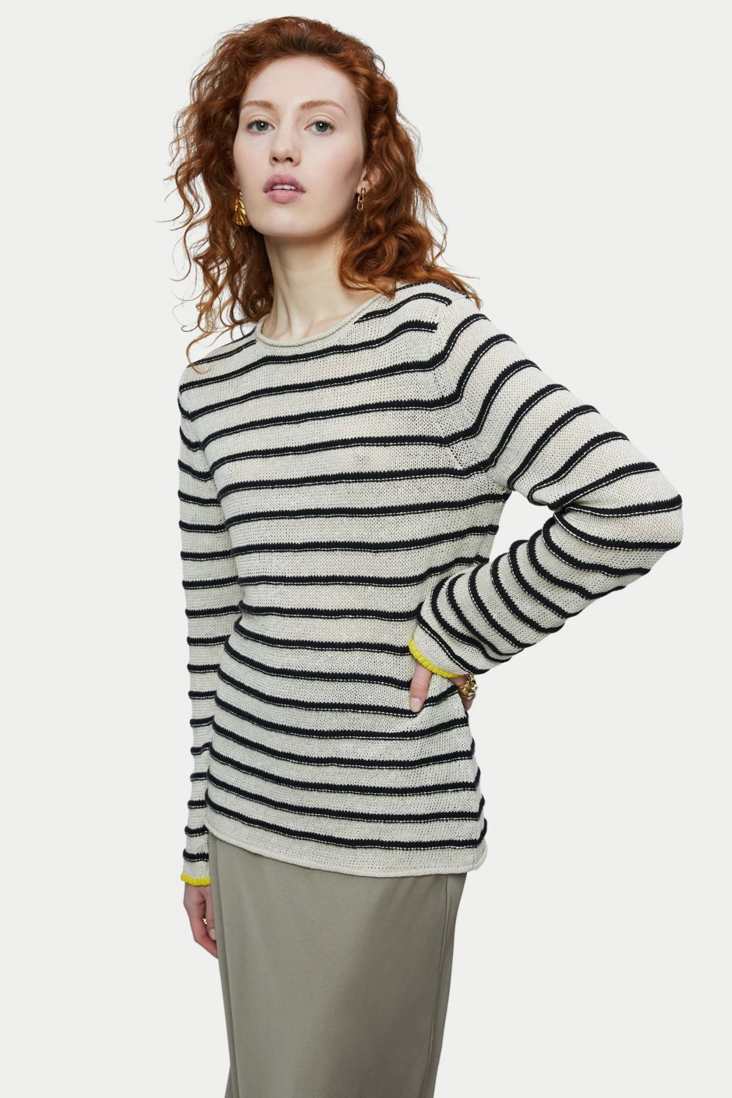 Jigsaw Grey Linen Stripe Tipped Jumper 1 Jigsaw Grey Linen Stripe Tipped Jumper