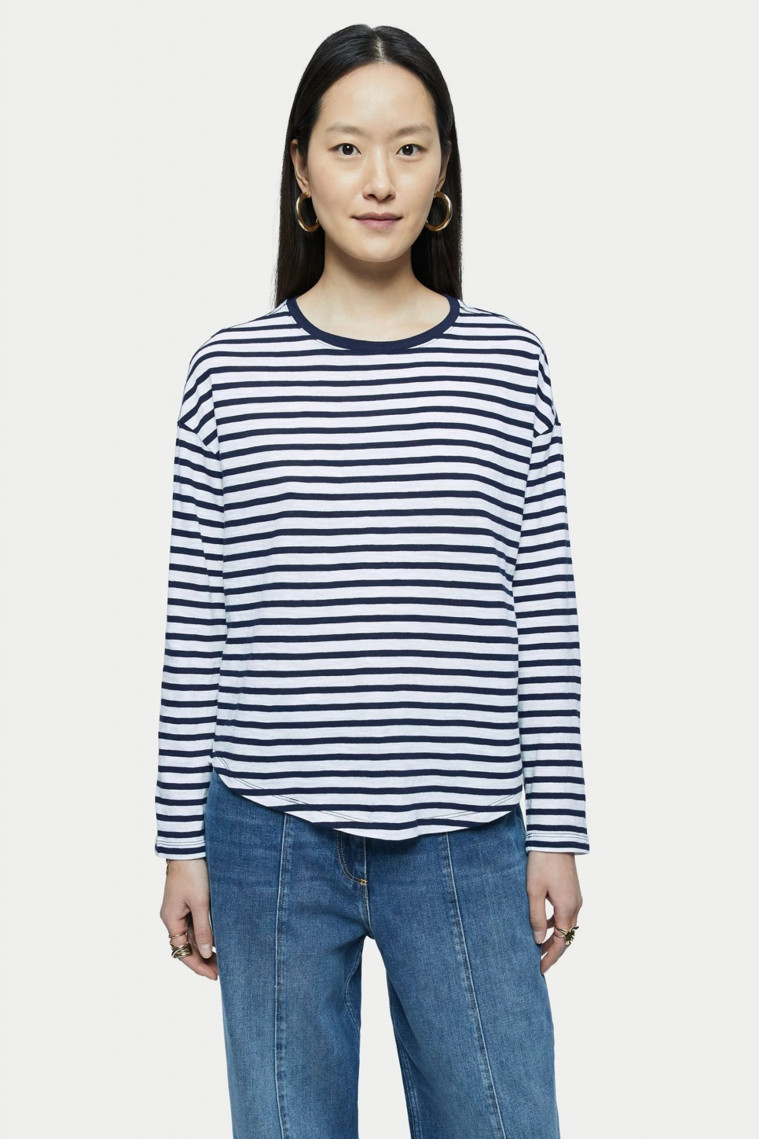Jigsaw Blue Cotton Slub Stripe Long Sleeve Boyfriend T-Shirt 4 Jigsaw Blue Cotton Slub Stripe Long Sleeve Boyfriend T-Shirt - Image 4