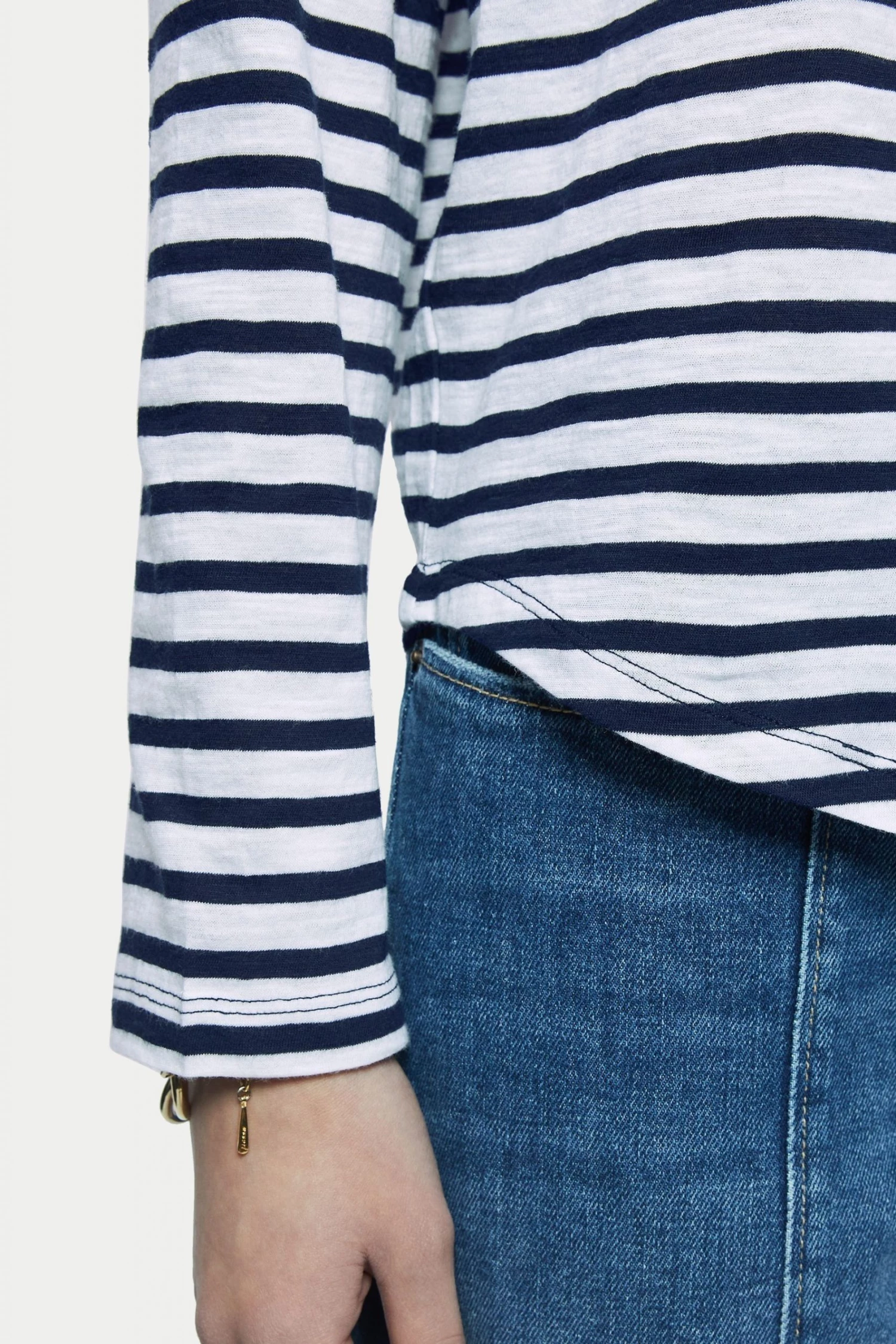 Jigsaw Blue Cotton Slub Stripe Long Sleeve Boyfriend T-Shirt 5 Jigsaw Blue Cotton Slub Stripe Long Sleeve Boyfriend T-Shirt - Image 5