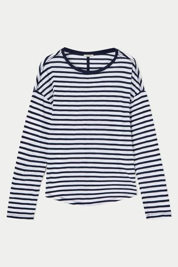 Jigsaw Blue Cotton Slub Stripe Long Sleeve Boyfriend T-Shirt 7 Jigsaw Blue Cotton Slub Stripe Long Sleeve Boyfriend T-Shirt - Image 7