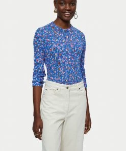 Jigsaw Blue Abstract Floral Crinkled Top