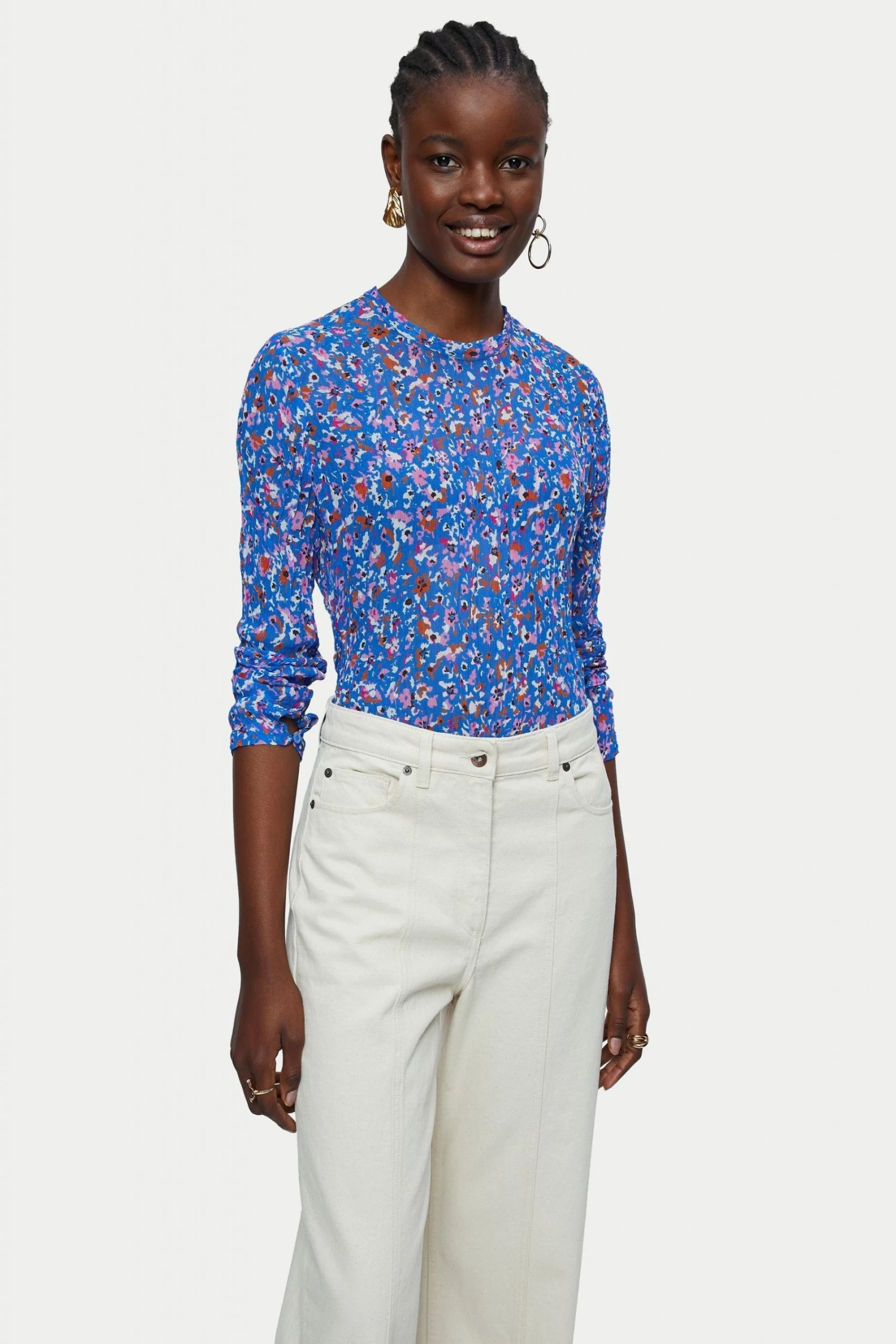 Jigsaw Blue Abstract Floral Crinkled Top 1 Jigsaw Blue Abstract Floral Crinkled Top