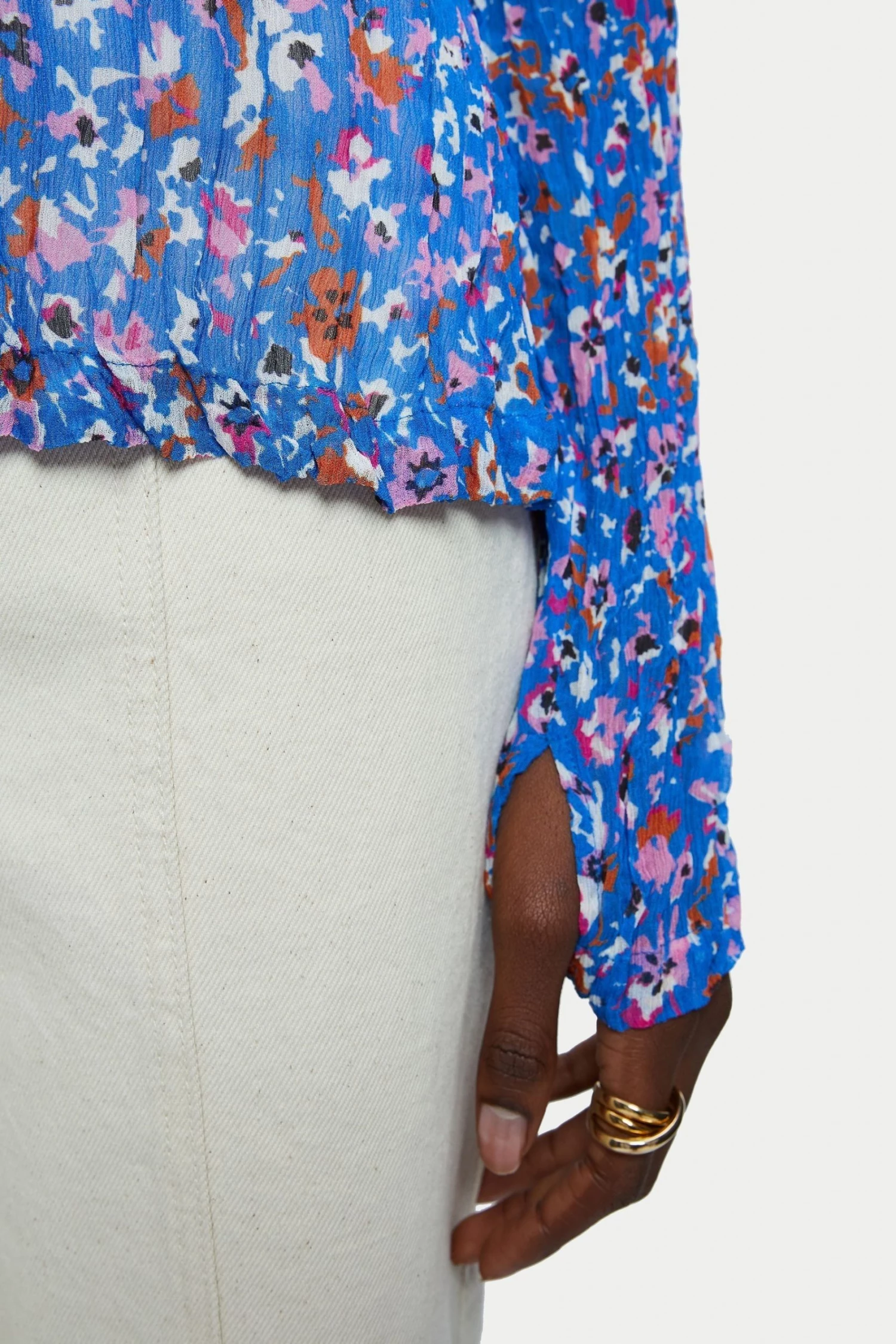 Jigsaw Blue Abstract Floral Crinkled Top 3 Jigsaw Blue Abstract Floral Crinkled Top - Image 3