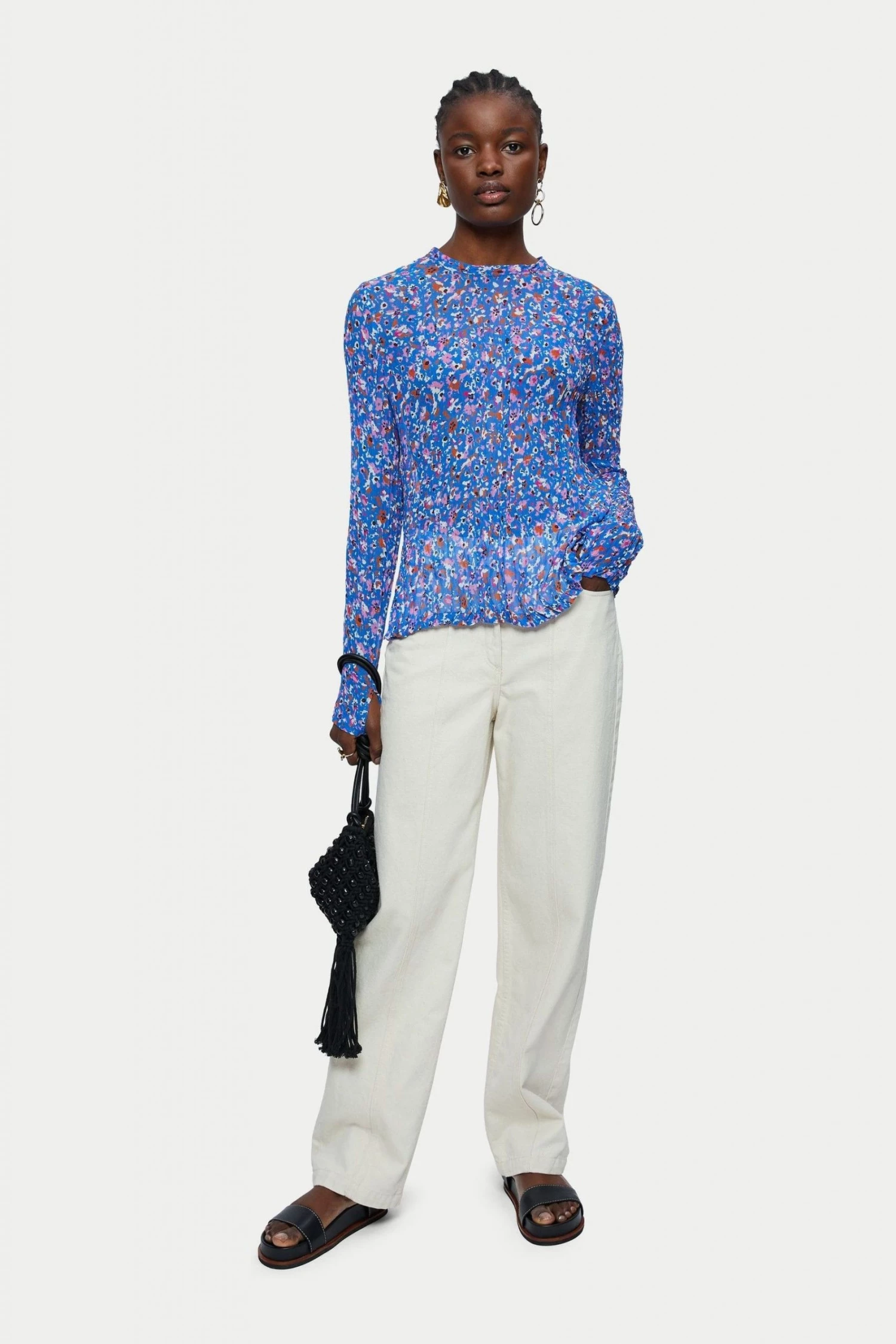 Jigsaw Blue Abstract Floral Crinkled Top 4 Jigsaw Blue Abstract Floral Crinkled Top - Image 4