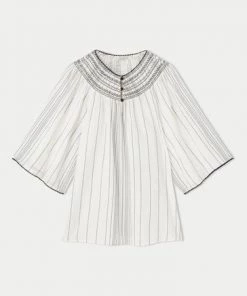 Jigsaw White Cotton Stripe Smocked Top -Jigsaw Sales Shop unnamed file 388