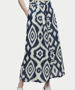 Jigsaw Blue Linen Blend Ikat Printed Culotte