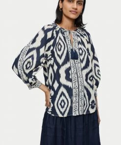 Jigsaw Blue Linen Blend Ikat Top