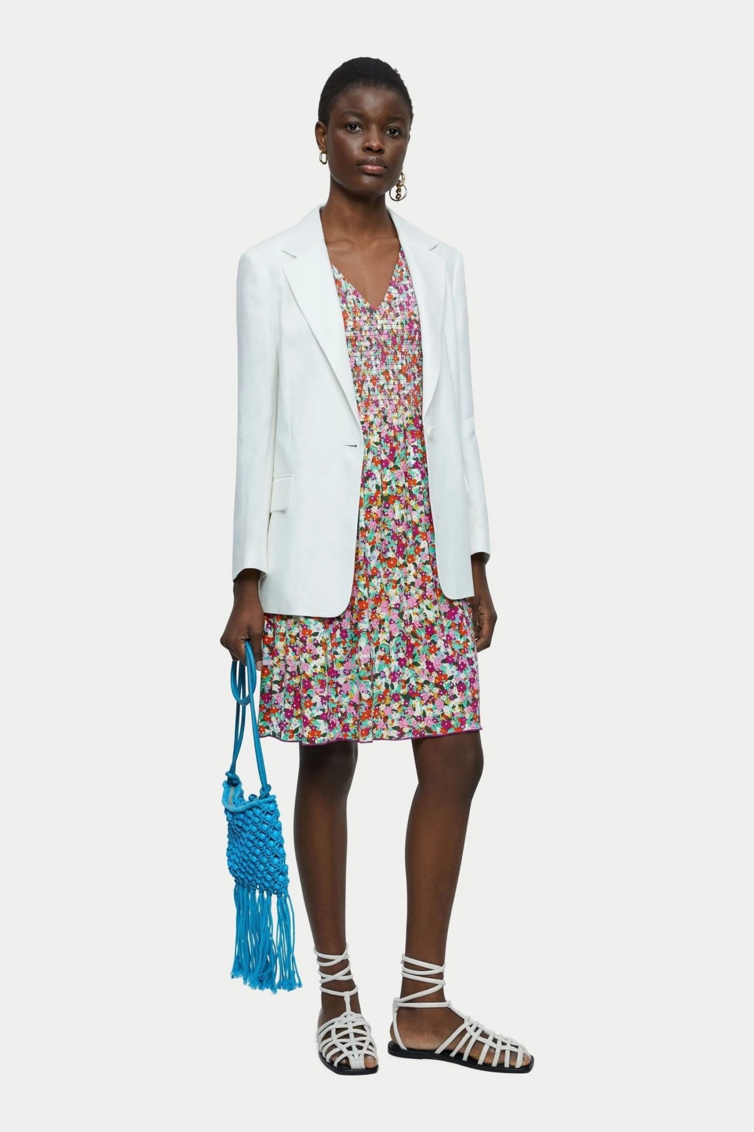 Jigsaw Red Rainbow Floral Smocked Dress 4 Jigsaw Red Rainbow Floral Smocked Dress - Image 4